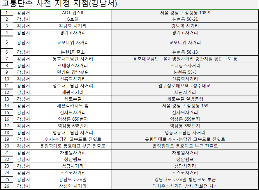 교통단속 사전 지정 지점