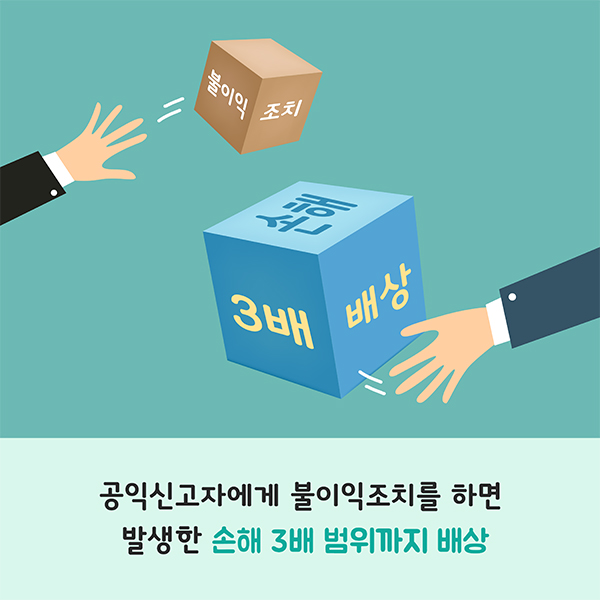 공익신고자에게 불이익조치를 하면 발생한 손해 3배 범위까지 배상