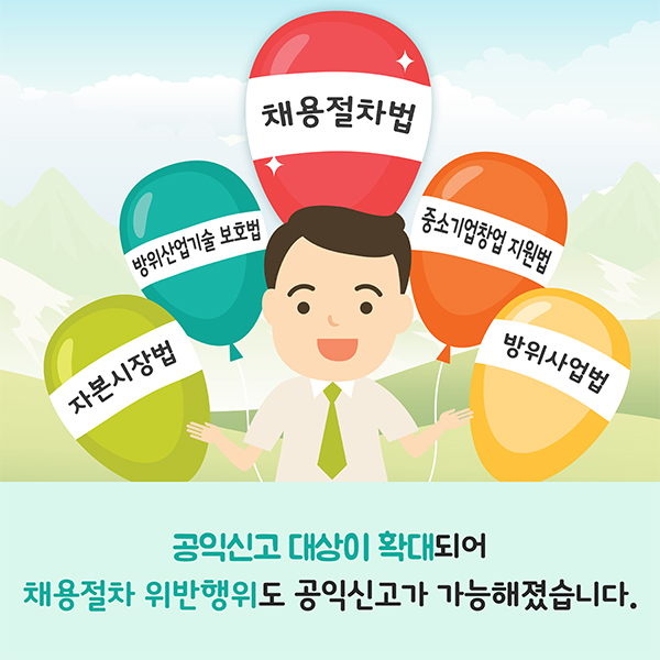 공익신고 대상이 확대되어 채용절차 위반행위도 공익신고가 가능해졌습니다. (자본시장법,방위산업기술 보호법,채용절차법,중소기업창업 지원법,방위사업법)