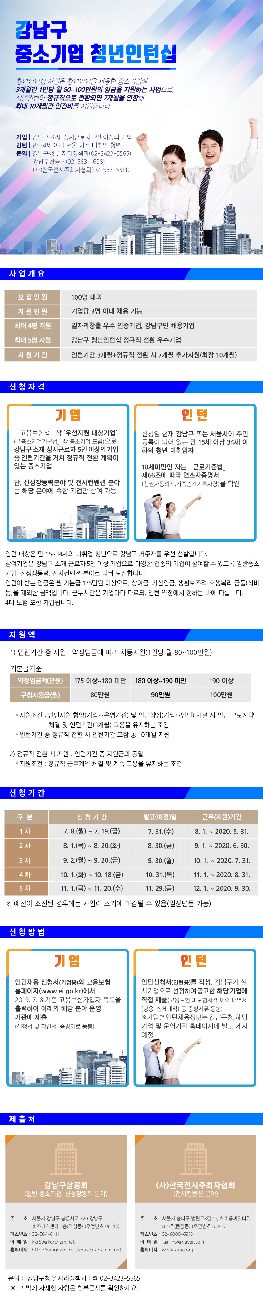 2019년도 제3기 ‘강남구 중소기업 청년인턴십’ 기업 및 인턴모집 공고