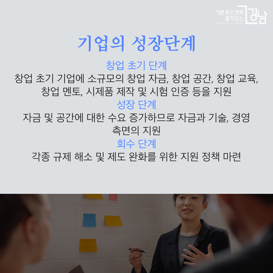  기업의 성장단계 창업 초기→성장→회수 등 3단계  단계별로 법인 기업이 필요로 하는 수요 파악해 산업 정책을 시행하는 것이 필요.