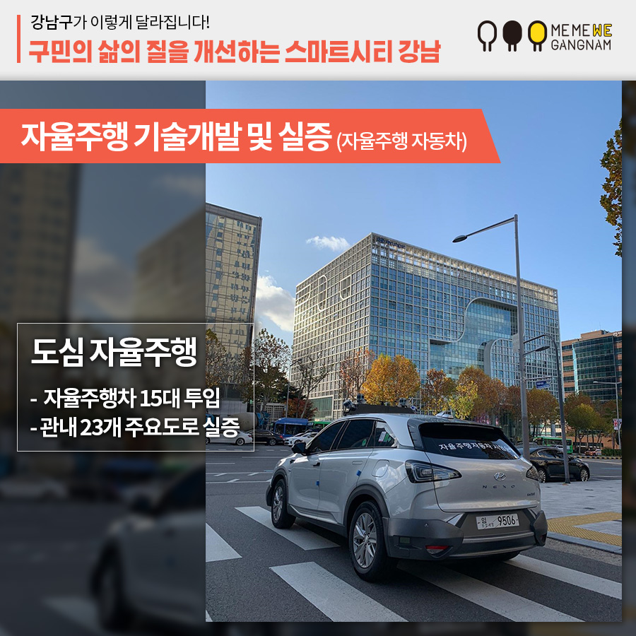 자율주행 기술개발 및 실증 (자율주행 자동차) 도심 자율주행 -  자율주행차 15대 투입 - 관내 23개 주요도로 실증