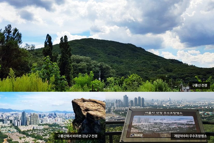 구룡산 전경/구룡산에서 바라본 강남구 전경/개암약수터 우수조망명소 사진