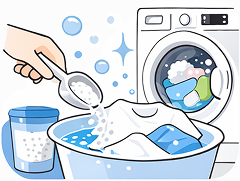 과탄산소다-산소계 표백제 역할을 대신하므로 세탁 시 사용하면 살균 효과를 볼 수 있다. 따뜻한 물에서 사용해야 효과가 더욱 좋다.