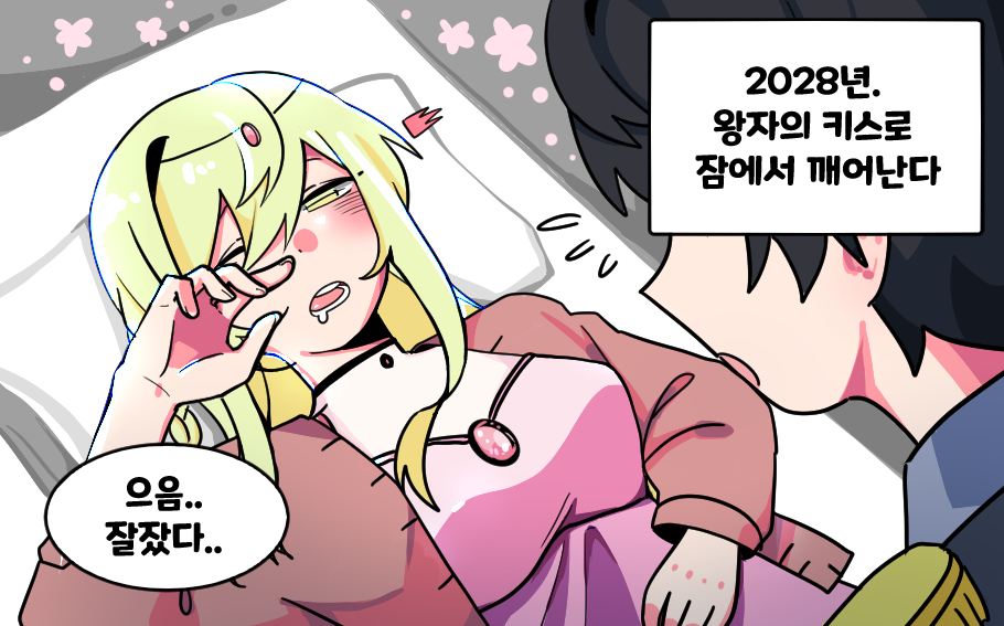 2028년. 왕자의 키스로 잠에서 깨어난다. 