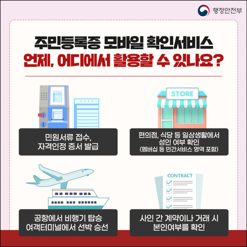 주민등록증 모바일 확인서비스 언제, 어디에서 활용할 수 있나요?