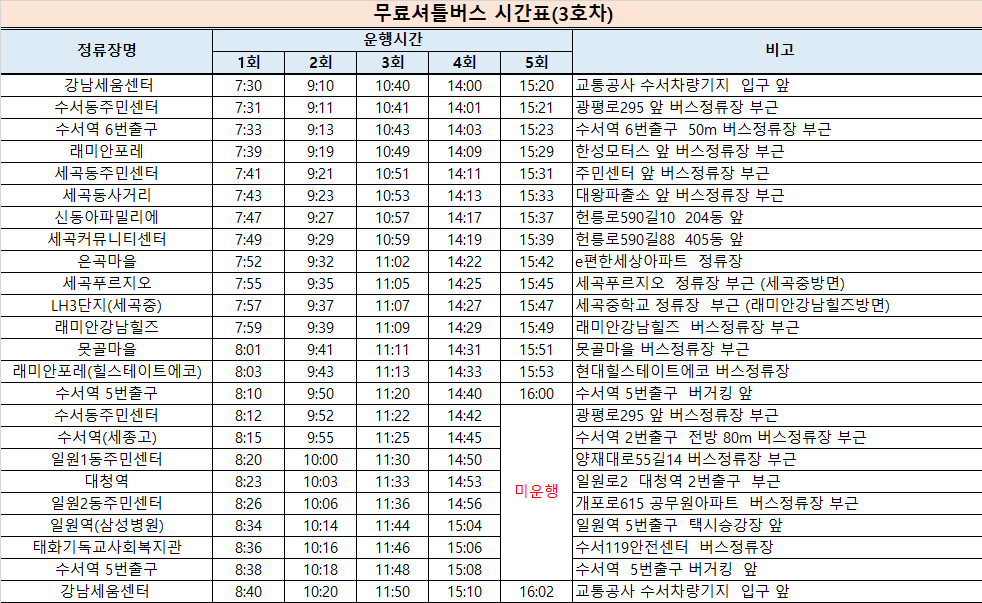 3호차 시간표