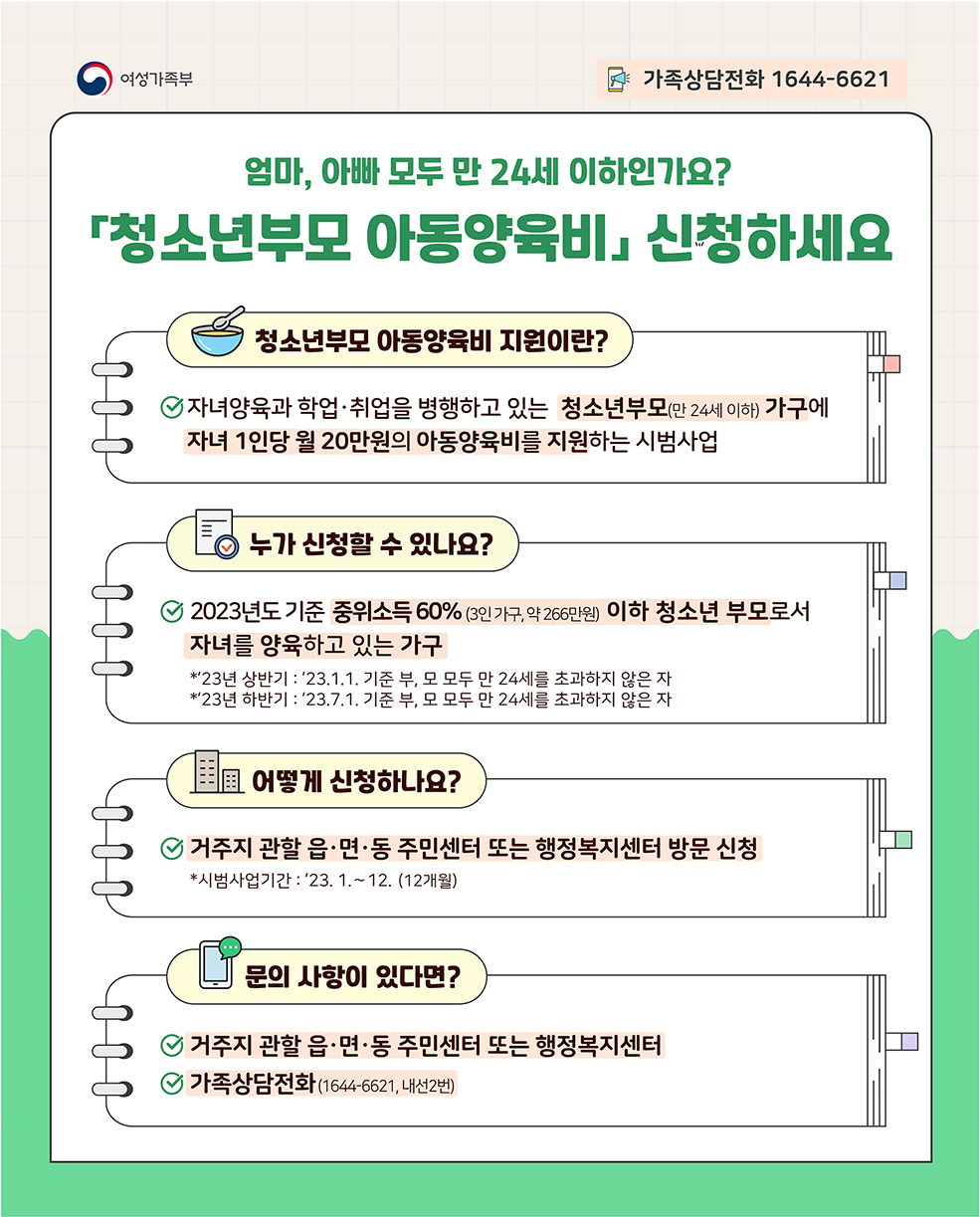 2023년 청소년부모 아동양육비 시범사업 안내