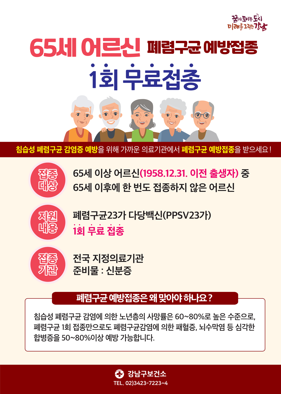 65세 어르신 폐렴구균 예방접종 1회 무료접종