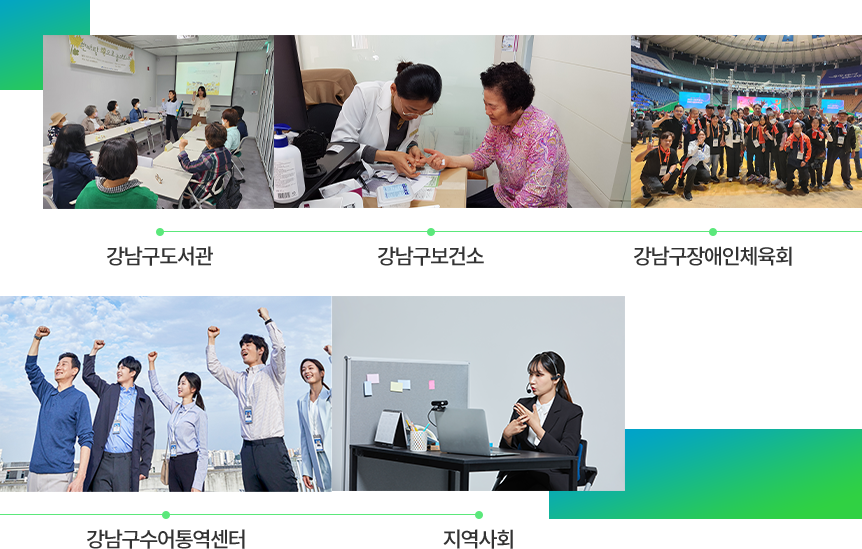 강남구도서관, 강남구 수어통역센터, 강남구 보건소, 강남구장애인체육회, 지역사회