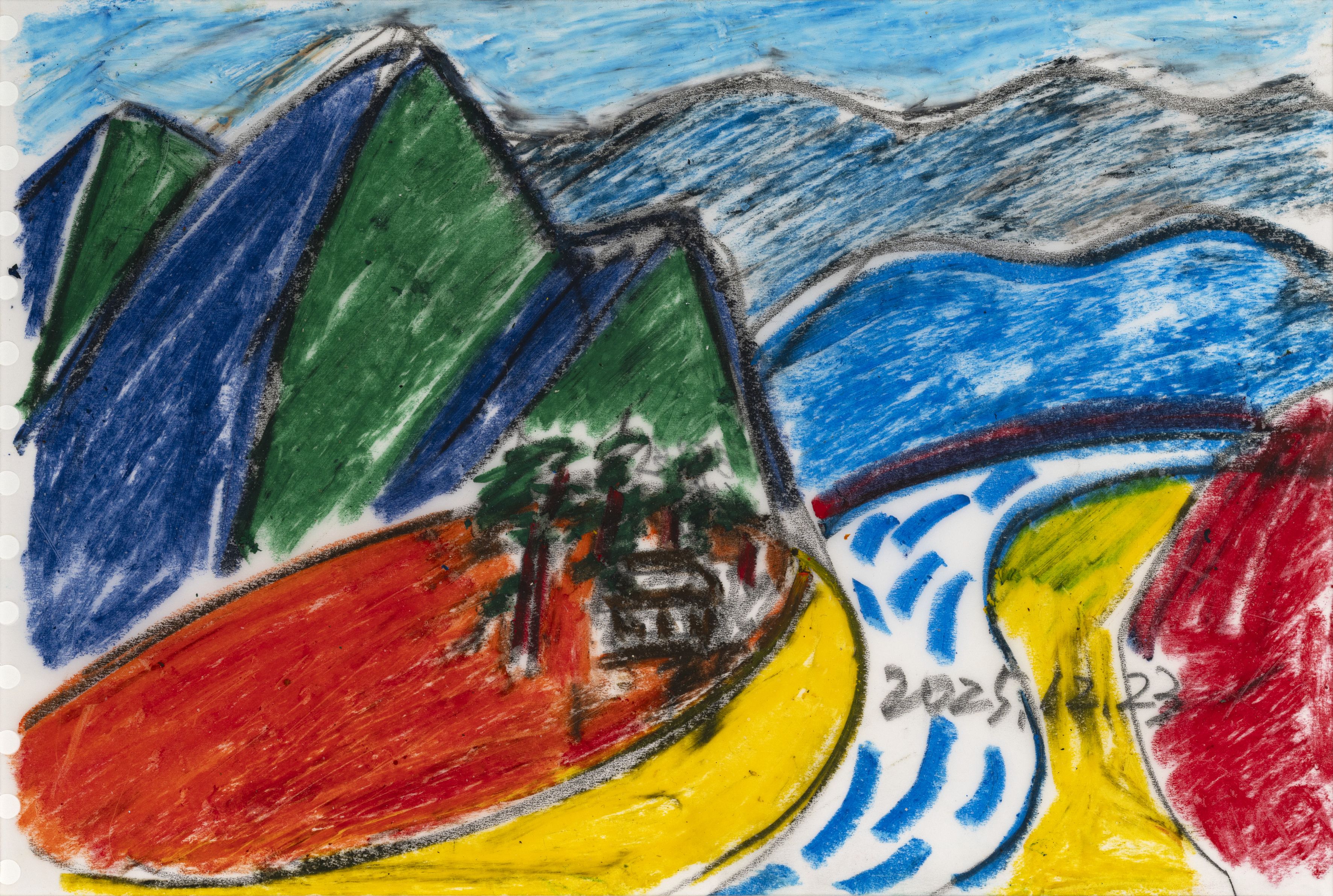 서용선 Suh Yongsun, 청령포, 2026, Oilpastel, graphite on tracing paper, 17.8 x 27cm