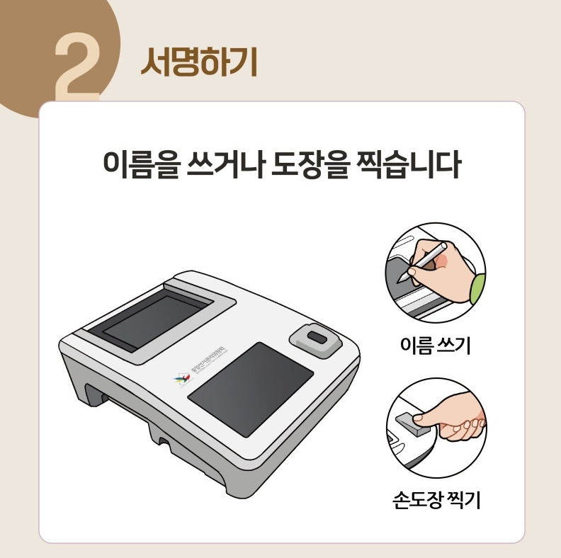 2️⃣ 서명하기 : 이름을 쓰거나 도장을 찍습니다.