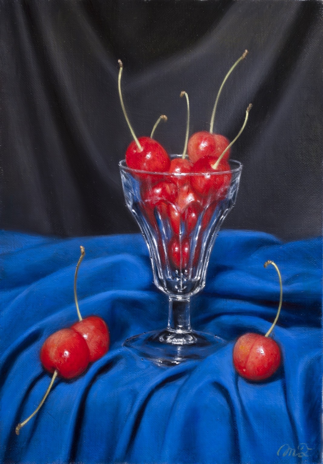 푸른빛과 체리 (Blue and Cherry), 2025, Oil on canvas, H27 × W19 cm