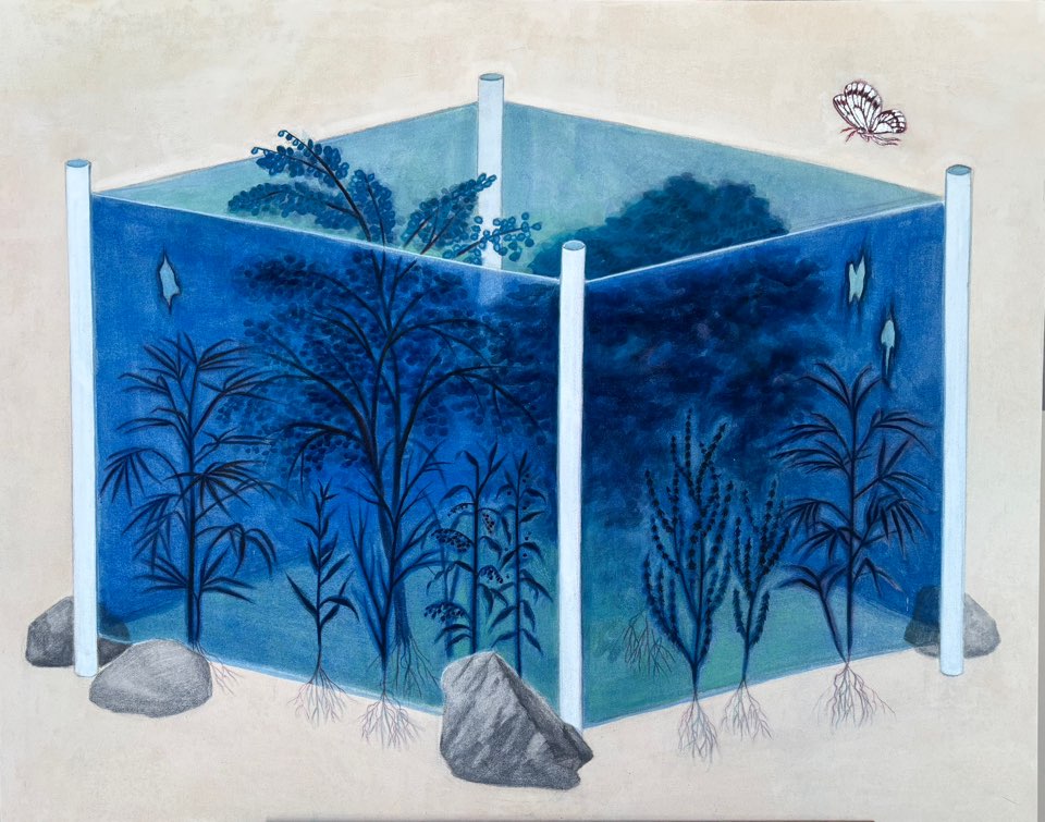 한혜수_푸른 사각 Four blue frames_광목에 석채, 연필, 은박, Mineral pigments, Pencil, Silver leaf on cotton_72.7×90cm_2026