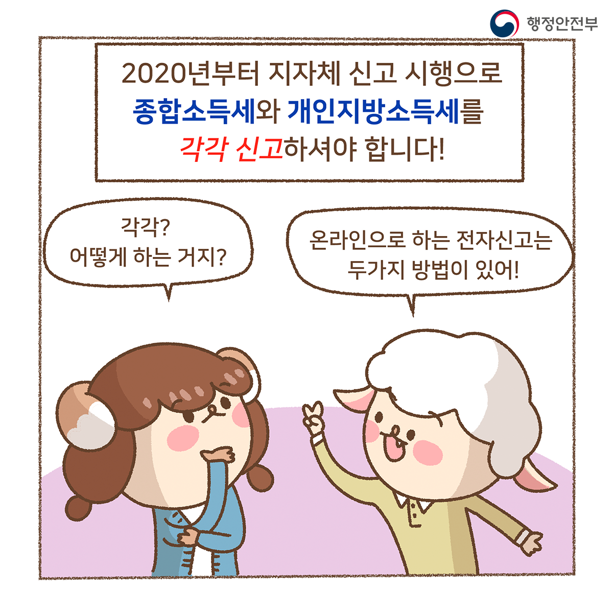 2020년부터 지자체 신고 시행으로 종합소득세와 개인지방소득세를 각각 신고하셔야 합니다.