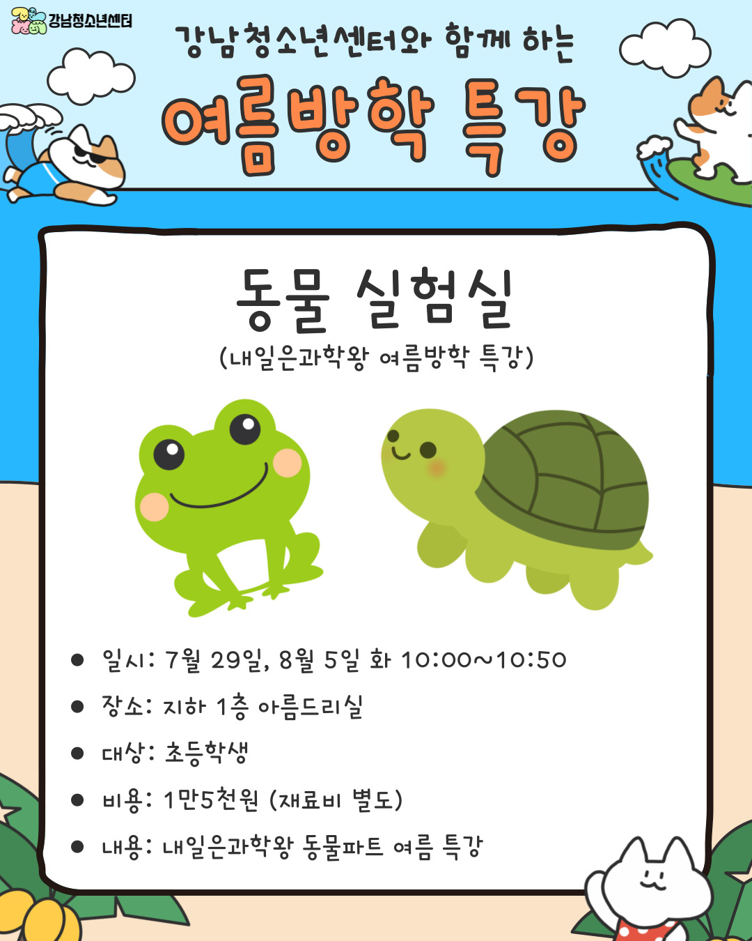 강남청소년센터와 함께하는 교육문화 여름방학 특강 안내