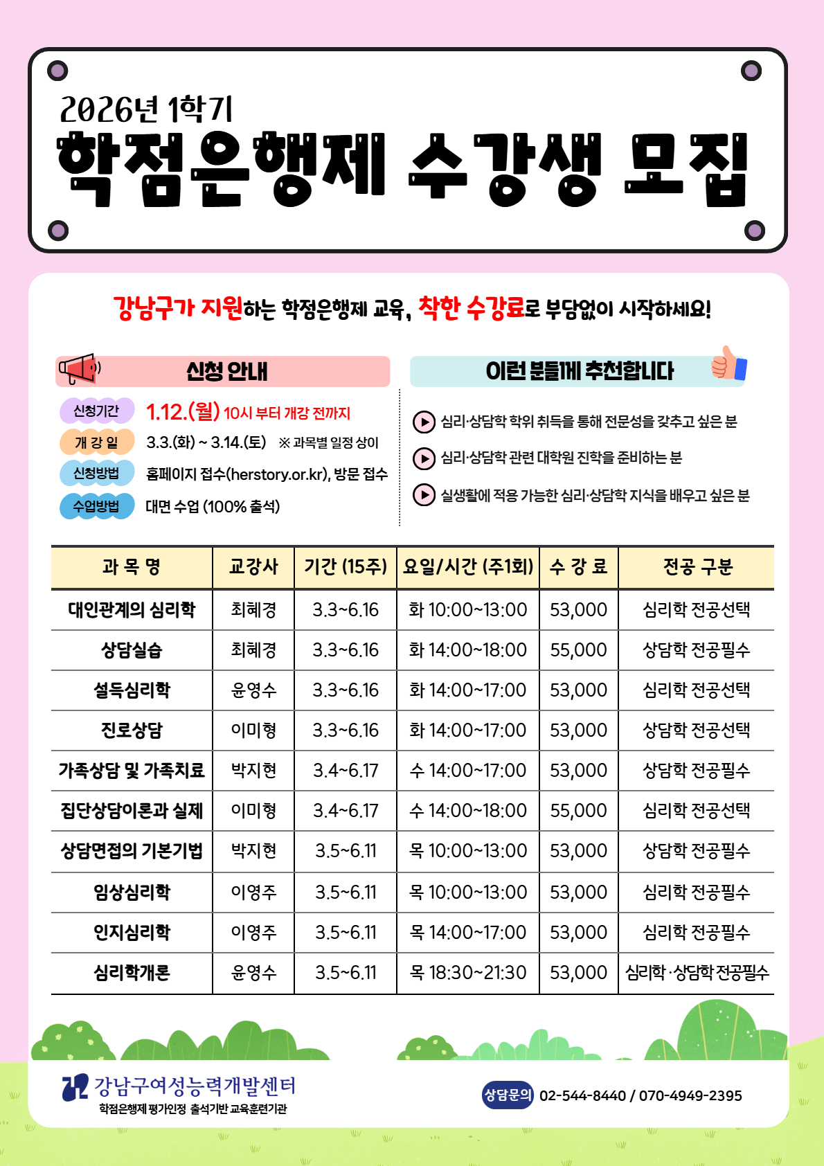 2026년 학점은행제 수강생 모집 (심리학, 상담학 학점취득!)