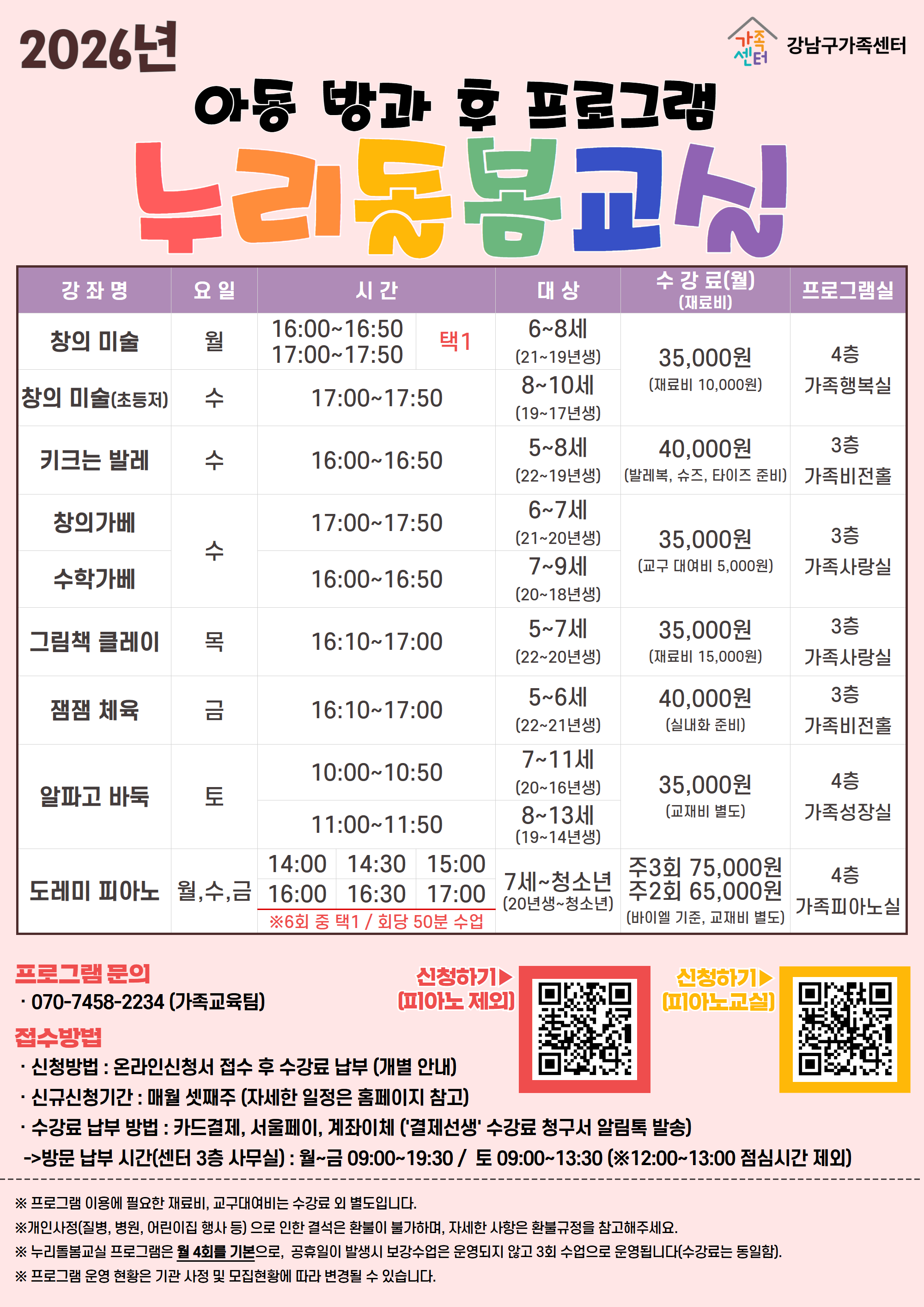 아동 방과후 프로그램 〈누리돌봄교실〉 4월 등록 모집중