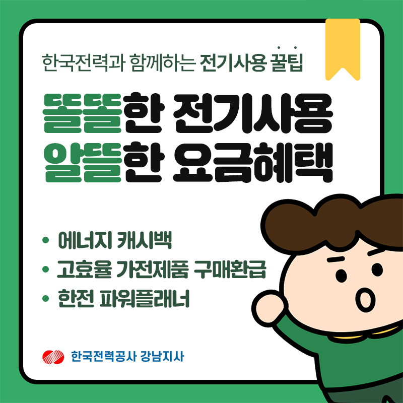 한국전력과 함께하는 전기사용 꿀팁똘똘한 전기사용 알뜰한 요금혜택- 에너지 캐시백- 고효율 가전제품 구매환급 - 한전 파워플래너